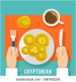 Cryptonian Concept Breakfast Of Golden Coin Vector Image
