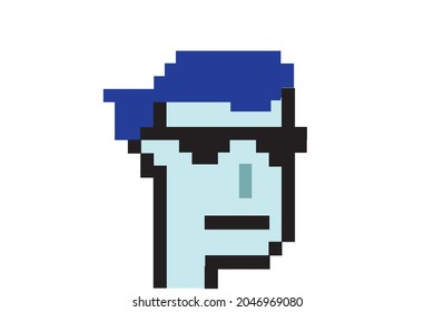 Cryptopunk NFT blockchain, non fungible token. Pixel art character white background svg