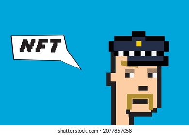 Cryptopunk NFT blockchain, non fungible token. Pixel art character. policeman svg