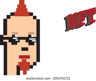 Cryptopunk NFT blockchain, non fungible. Pixel art character