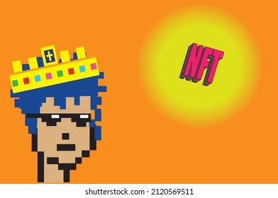 Cryptopunk NFT blockchain, non fungible. Pixel art character