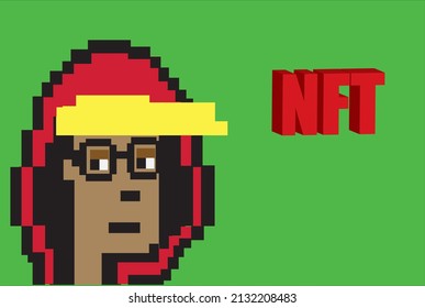 Cryptopunk NFT blockchain, non fungible. Pixel art character