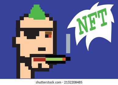 Cryptopunk NFT blockchain, non fungible. Pixel art character