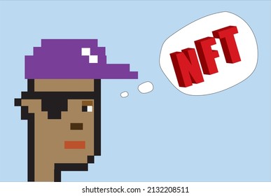 Cryptopunk NFT blockchain, non fungible. Pixel art character