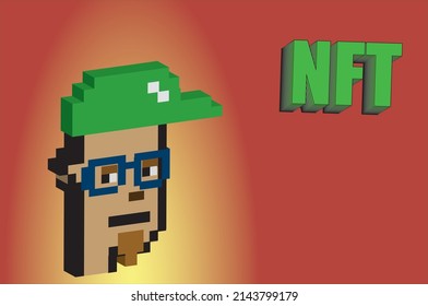 Cryptopunk NFT blockchain, non fungible. Pixel art character