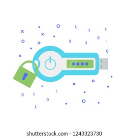 Cryptosystem for security. Two-factor authentication device, hardware. RSA token. Vector concept illustration. 