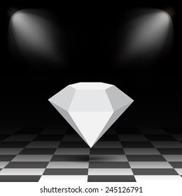 Crystal in the air with shadow on a checkerboard floor