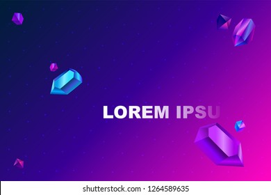 Crystal background Vector illustration Minerals, gem stones and dotted elements on gradient background Poster template with copy space