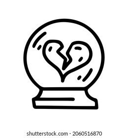 Crystal Ball With Broken Heart Line Vector Doodle Simple Icon