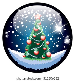 Crystal ball with a Christmas tree, vector illustration