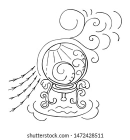 Crystal ball for clairvoyance contour vector isolated illustration. Oracle attribute for good luck, prosperity, rituals, spiritualism sessions. Concept for postcards, coloring, magic banner, print.