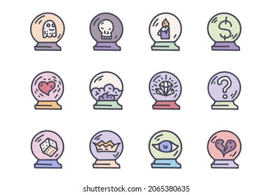 Crystal ball color vector doodle simple icon set