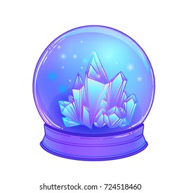 Crystal Ball with with crystals gems inside. Creepy cute vector illustration. Gothic design, mystic magic symbol, pastel colors. Future telling, Halloween concept. Pastel goth colors.