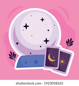 bola de cristal con tarjetas de adivinación iconos esotéricos diseño de ilustración vectorial
