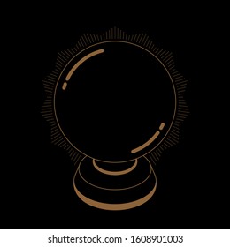 Crystal ball flat design isolated on black background. Magic and forture teller concept antique styel, vector illustration