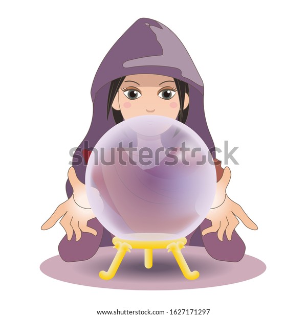 Crystal Ball Fortune Teller Vector Illustration Stock Vector Royalty Free 1627171297