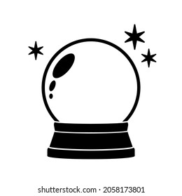 Crystal ball for fortune tellers. Black vector icon on white