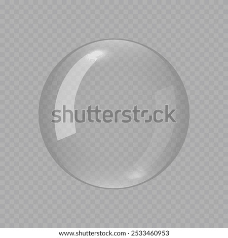 Crystal ball. Glass sphere. Clear glass sphere isolated on transparent. Spherical figure. Water bubble. Glass dome. 3D realistic vector illustration.