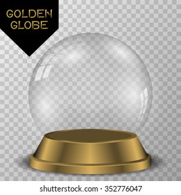 Crystal ball with golden base isolated and transparent for design. Vector eps10.