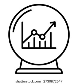 Bola de cristal con el gráfico y el icono de flecha de tendencia ascendente aislados