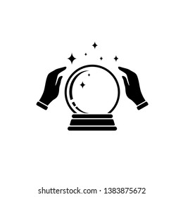 Crystal Ball Magic Icon With Hands. Vector Logo Template