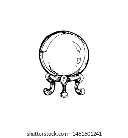 The crystal ball magic symbol. Hand drawn doodle vector illustration isolated on white background