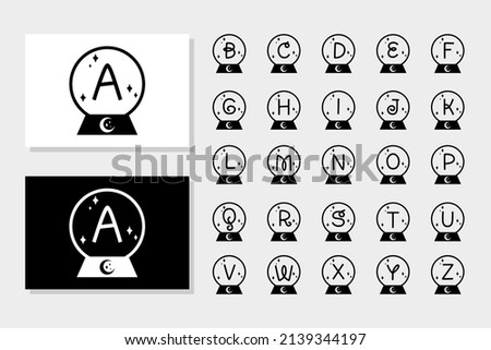 Crystal ball monogram alphabet vector illustration