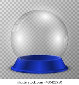 Crystal Ball On Blue Stand. Transparent Vector Glass Sphere.