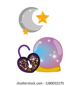 crystal ball and padlock with heart shape in the night