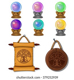 Crystal ball and pentagram. Vector.