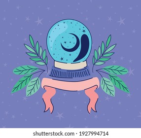 bola de cristal con plantas en ambos lados diseño de ilustración vectorial