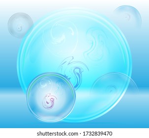 Kristallkugel mit Reflex auf blauem hellen Hintergrund