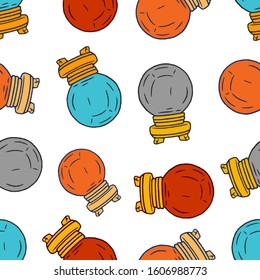 Crystal Ball Seamless Pattern. Occultism Seamless Pattern. Magic Fortune Telling Seamless Pattern. Crystal Ball Seamless Pattern on white background isolated. Stock Vector Illustration. Cartoon style.