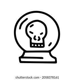 crystal ball with skull line vector doodle simple icon