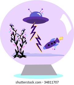 Crystal Ball of UFO and Spaceship Vector