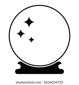 Crystal ball vector icon. Fortune telling, magic, mysticism, divination, or witchcraft symbol. Black silhouette isolated on white background.