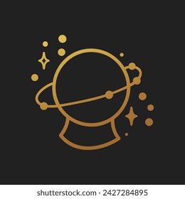 Ilustración vectorial de bola de cristal, logotipo de arte de línea boho celestial dibujado a mano, iconos y elementos de tatuaje místico símbolo ocult para la decoración.
