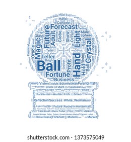 crystal ball word cloud. tag cloud about crystal ball