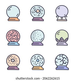 Crystal Bälle Farbe Vektorgrafik-Doodle einfache Symbol-Set