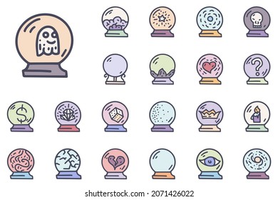 Crystal balls color vector doodle simple icon set