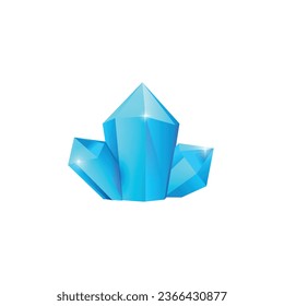 Crystal blue clusters, quartz or crystalline mineral. Unfaceted rocks stalagmites. Realistic isolated jewelry precious or semiprecious gem stones. Vector illustration game items on white