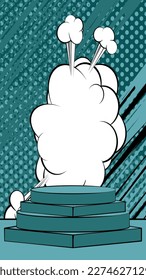 Crystal Blue Comic Book Showcase. Abstract Cartoon Product Podium. Manga Style Showroom Mockup Presentation. Pop Art background.