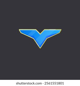 Crystal Blue Gem Wings Game UI Badge Stone Icon Vector Design