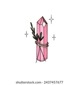 Tarjeta de cristal. Cuarzo mágico rosa. Gema mística oculta. Joyas de gemas, diamantes de lujo coloridos. Las joyas atesoran elemento aislado decorativo. Rótulo o logotipo. Minimalismo ilustración vectorial
