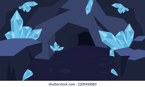 Cristal en ilustración plana de caverna 