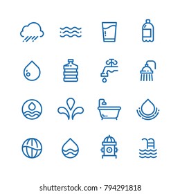 Crystal clean water drops, fresh drinks and hygiene line vector icons. Water drop and drink pure illustration Crystal clean water drops, fresh drinks and hygiene line vector icons. Water drop and drink pure illustration