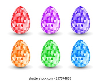 Crystal colorful  Easter eggs. Set of crystal colorful  Easter eggs. Colorful Easter Egg with triangular faces.  