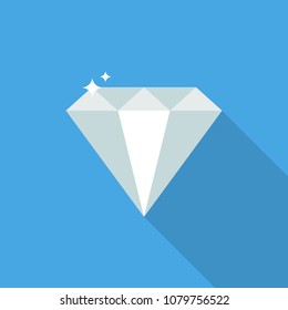 Crystal Diamond flat icon isolated on blue background. Simple Diamond sign symbol in flat style. Shining stone Vector illustration.