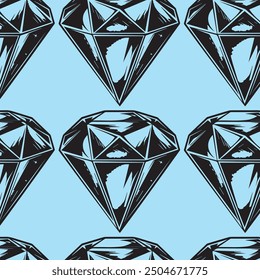 Diseño de Vector de patrón transparente de gemas de diamante de cristal en silueta de fondo azul para impresiones de alta calidad en el negocio de la industria textil y de gemas