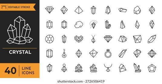 Cristal, diamante, icono de conjunto de piedras preciosas	
